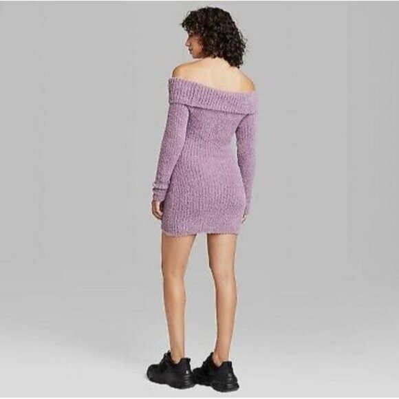 Wild Fable Women's Long Sleeve Mini Sweater Dress Purple Large - Picture 2 of 6